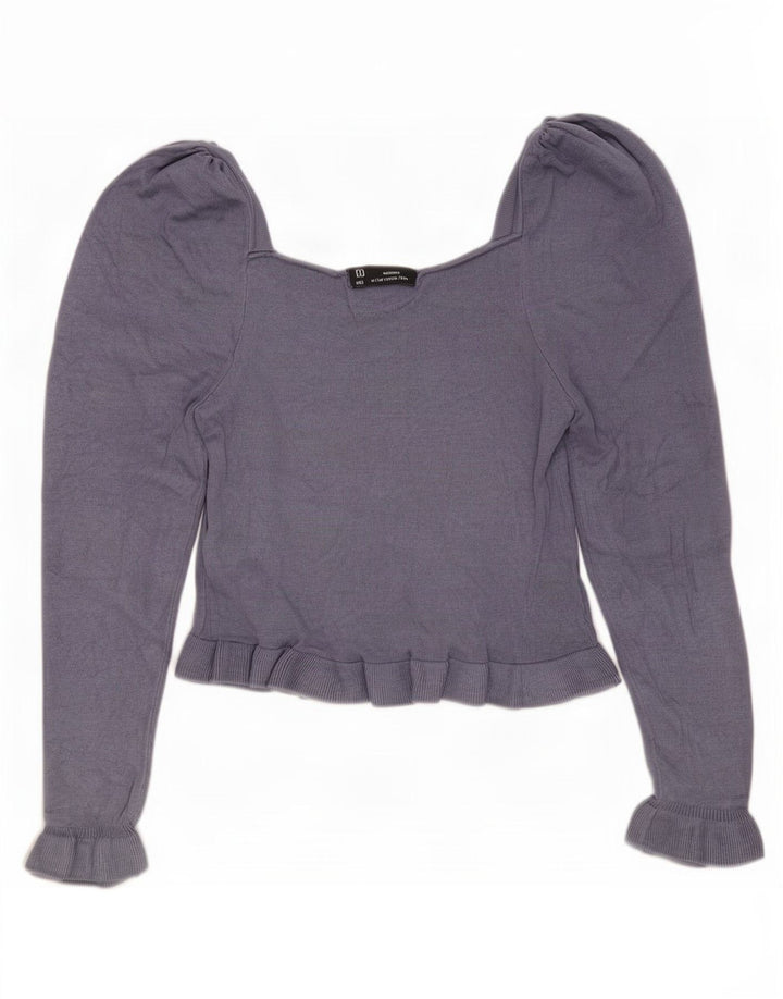 Zara Top curto feminino manga comprida Reino Unido 12 azul médio