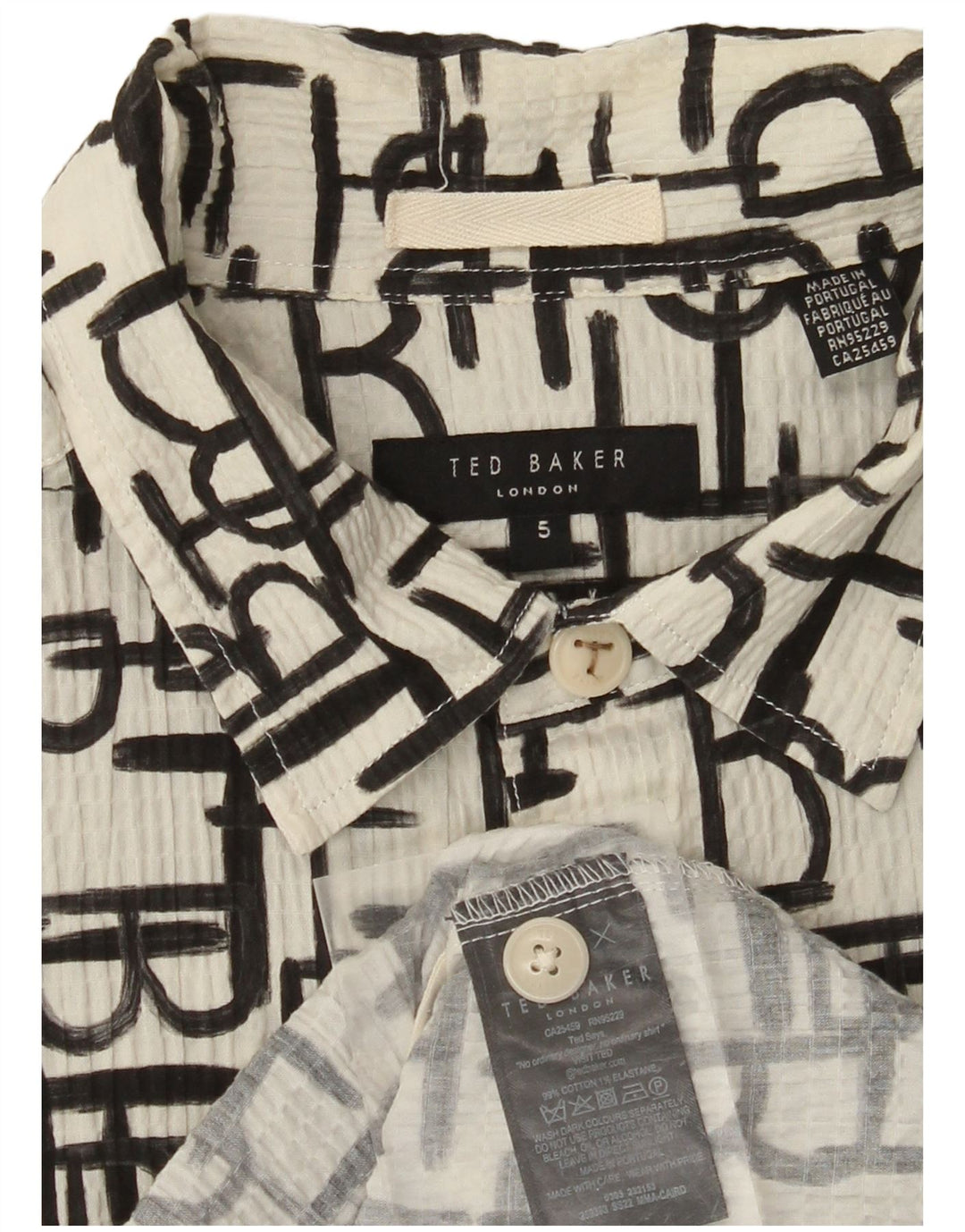 Camisa masculina gráfica de manga curta TED BAKER tamanho 5 XL algodão branco