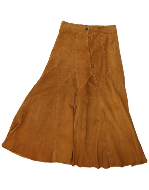 Saia larga de camurça feminina vintage W26 pequena marrom