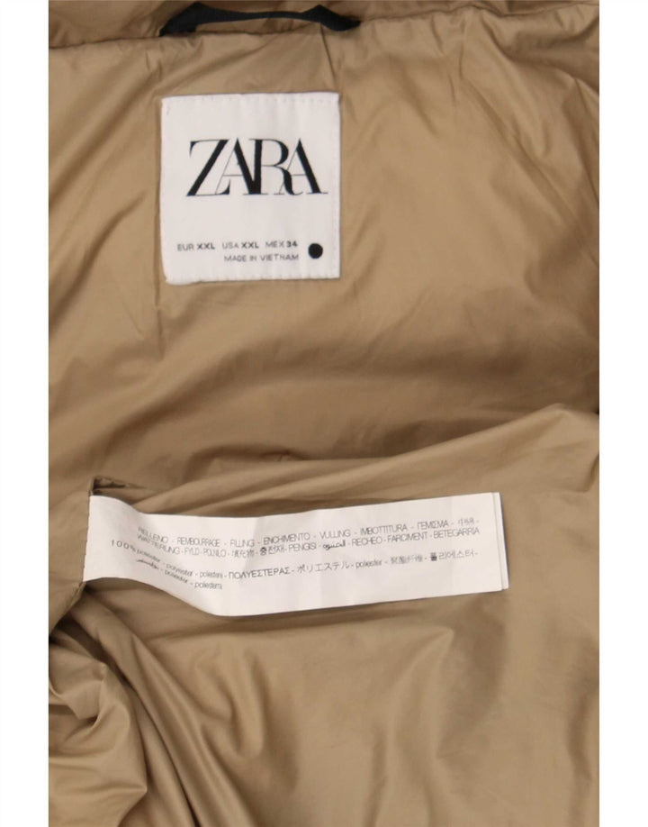 Jaqueta acolchoada com capuz feminino Zara UK 20 2XL poliéster bege