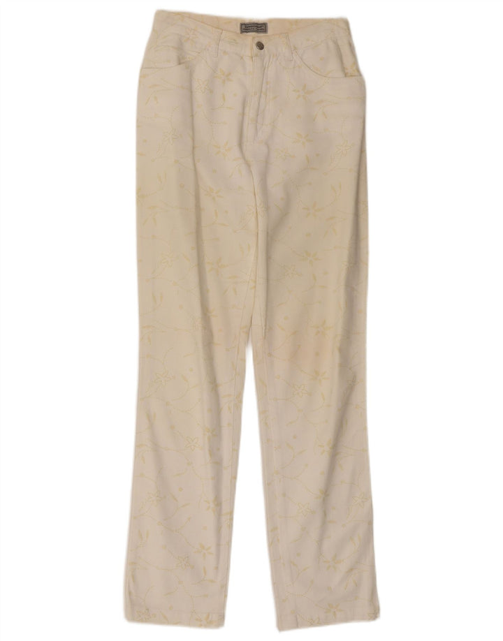 Calça feminina Fendissime Regular Regular Fit W27 L29 Branco Floral Clássico