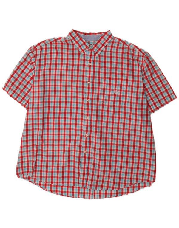 Camisa masculina grande de manga curta e ajuste regular 4XL algodão vermelho guingão
