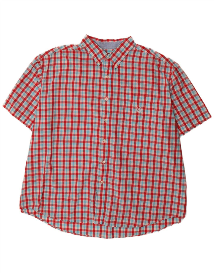 Camisa masculina grande de manga curta e ajuste regular 4XL algodão vermelho guingão