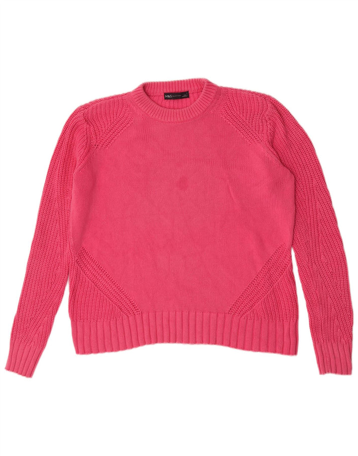 Suéter feminino Marks & Spencer com gola redonda grande, Reino Unido 10 pequeno rosa