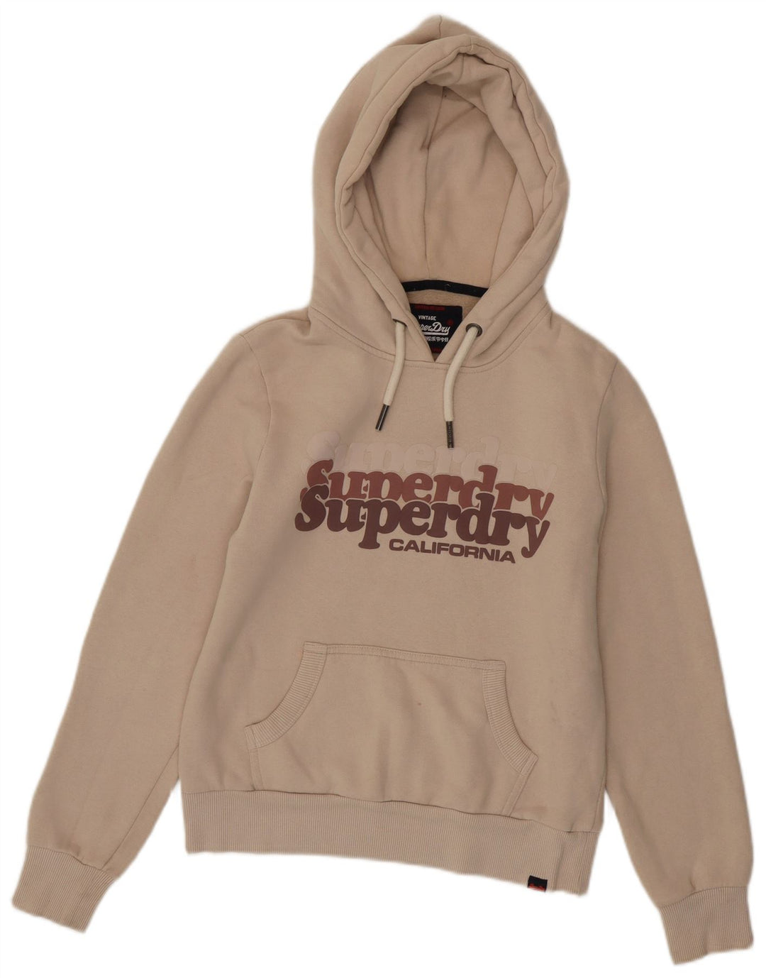 Jumper feminino com capuz gráfico SUPERDRY Reino Unido 8 pequeno algodão bege
