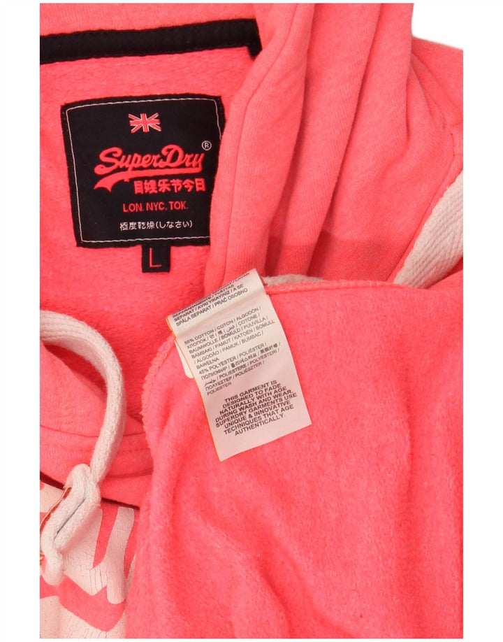 Suéter feminino com capuz gráfico SUPERDRY Reino Unido 16 grande algodão rosa