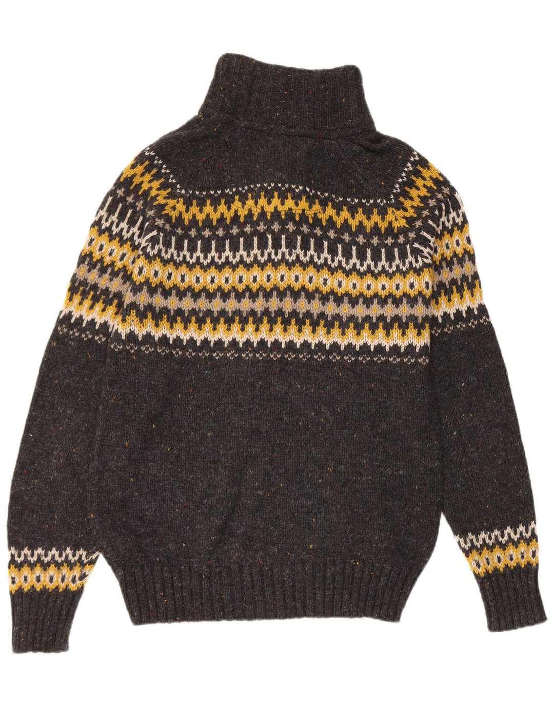 Suéter masculino Fat Face com gola redonda e botão cinza médio Fair Isle Wool