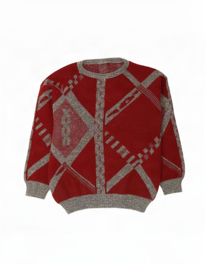 Suéter vintage masculino com gola redonda grande xadrez vermelho