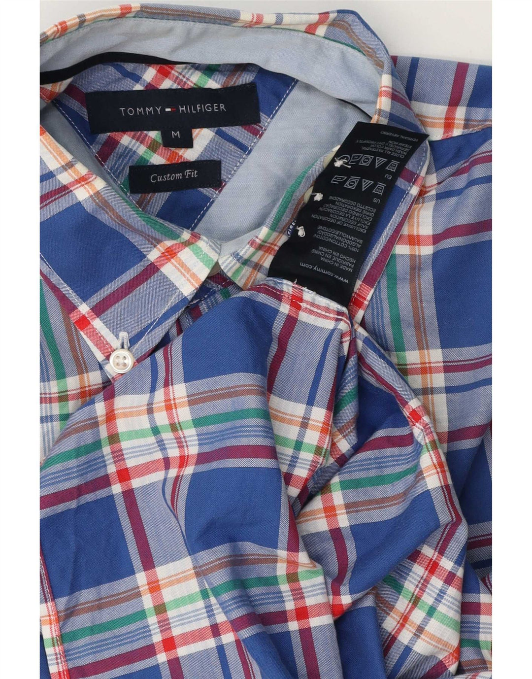 Camisa masculina Tommy Hilfiger Custom Fit de algodão xadrez azul médio