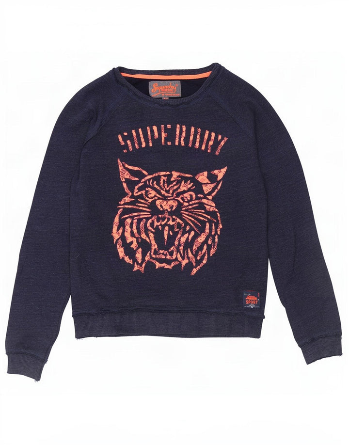 Superdry moletom feminino jumper UK 14 médio azul marinho estampa animal