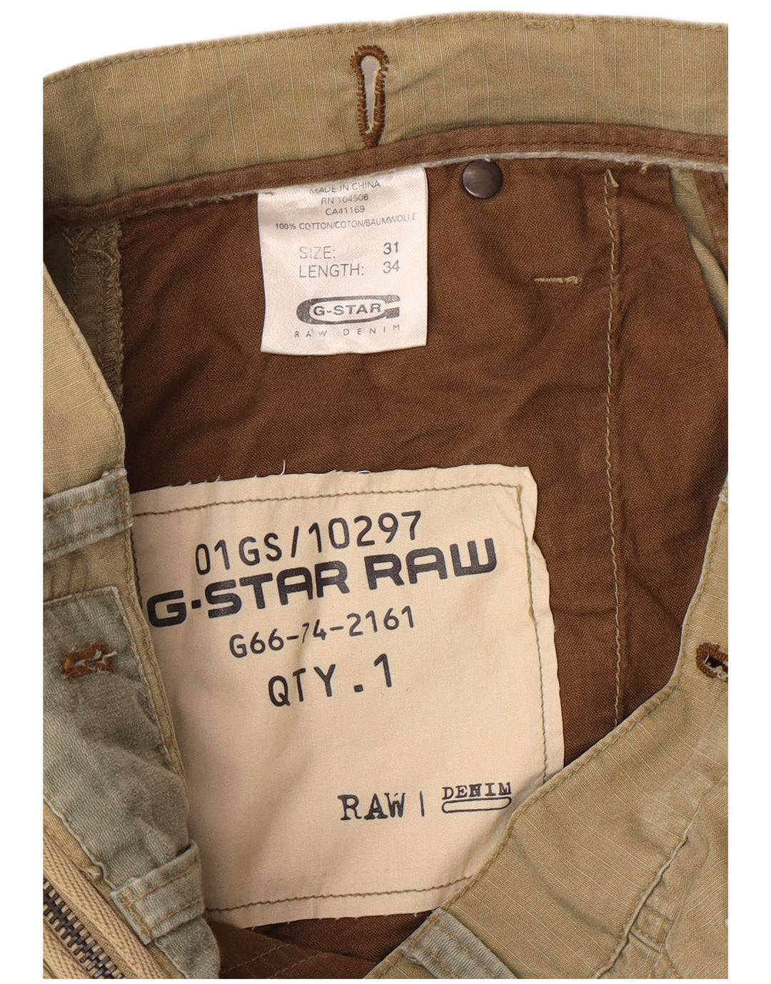 Calça cargo reta masculina G-STAR W31 L34 algodão cáqui