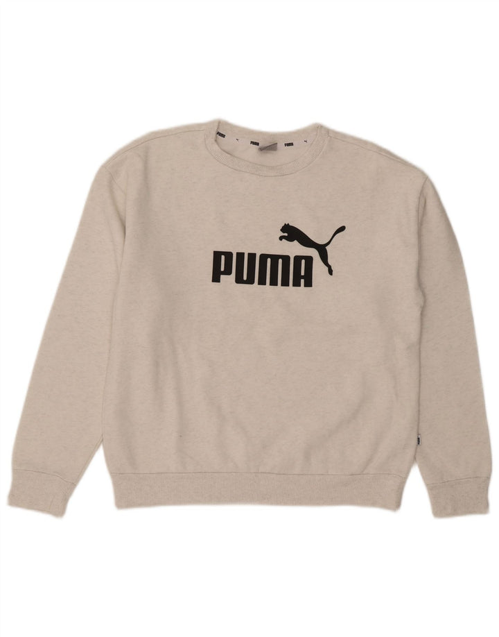 Puma moletom feminino gráfico oversized jumper UK 10 pequeno algodão cinza