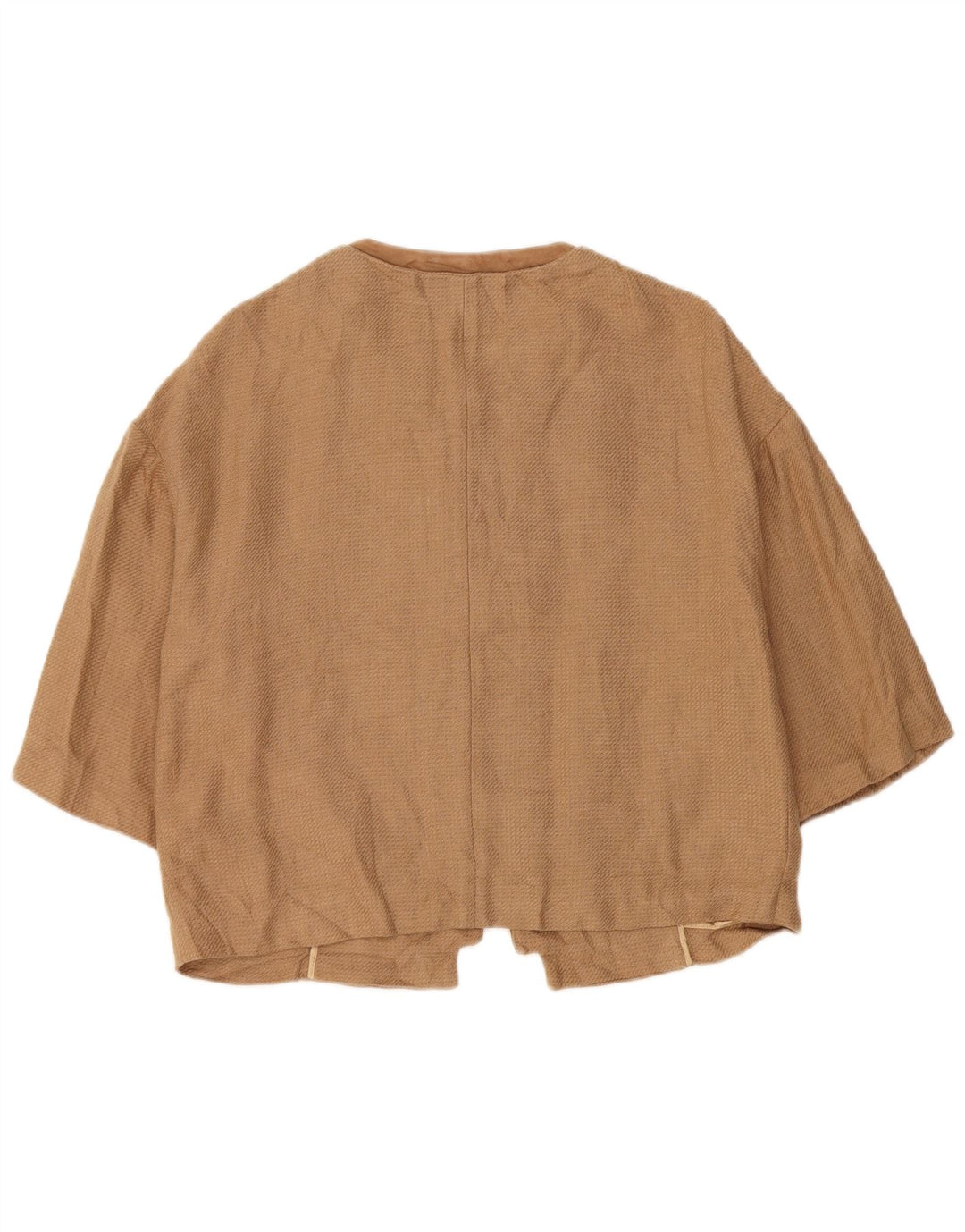Jaqueta blazer feminina Massimo Dutti manga 3/4 aberta Reino Unido 16 grande linho marrom
