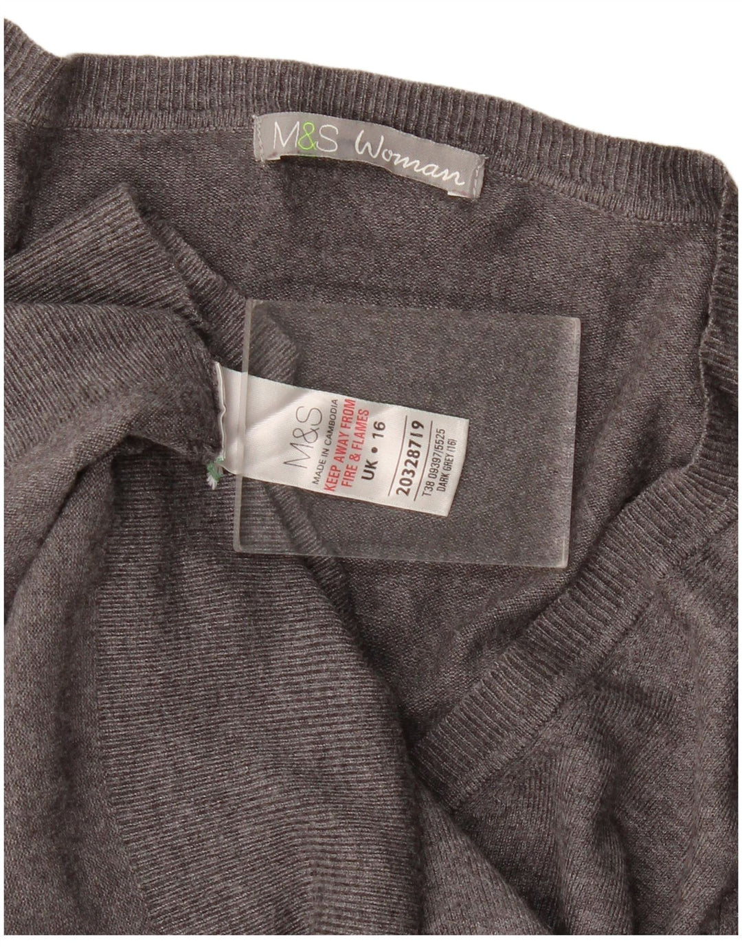 Suéter feminino Marks & Spencer com decote em V Reino Unido 16 grande viscose cinza