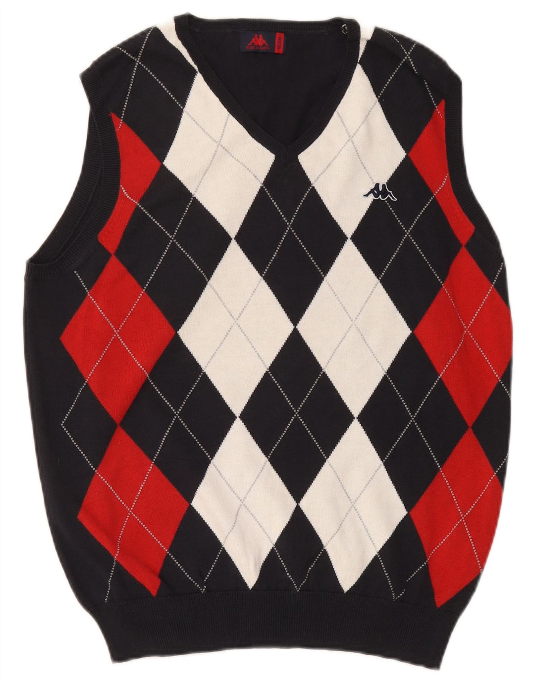 Kappa Mens Vest Tank Top UK 14 Médio Azul Marinho Argyle/Diamante Algodão