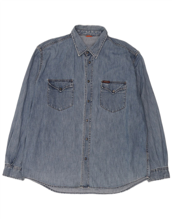 Camisa masculina Carrera Western Denim 2XL azul algodão clássico