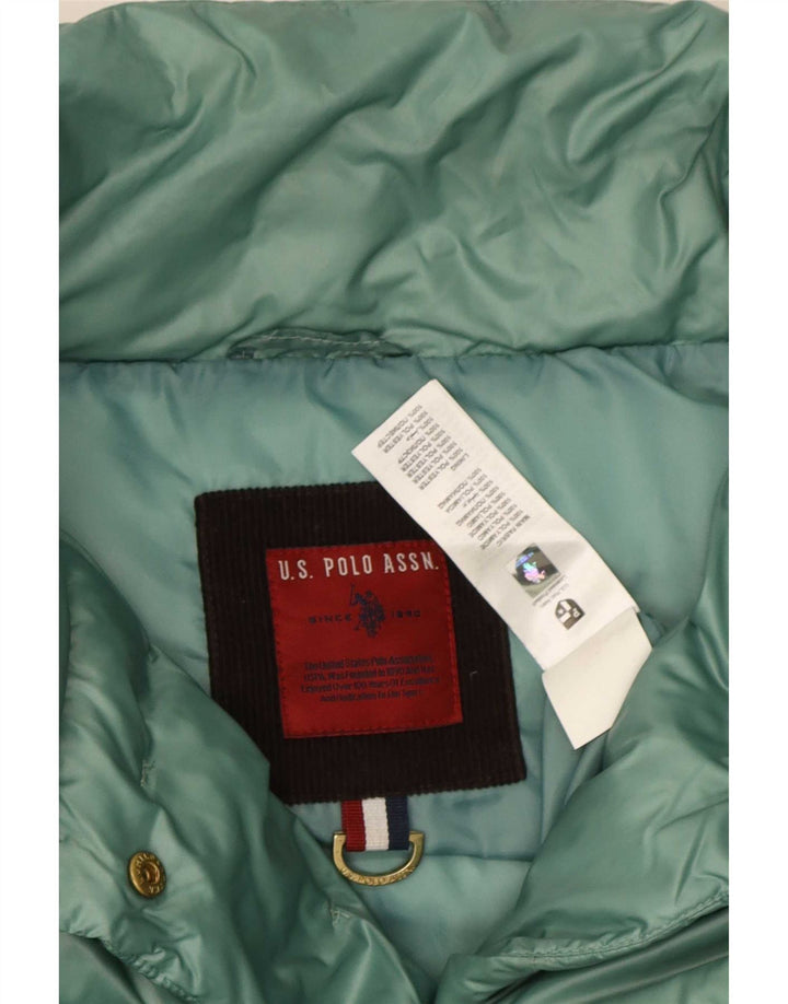US Polo Assn. Jaqueta acolchoada feminina UK 12 poliéster verde médio