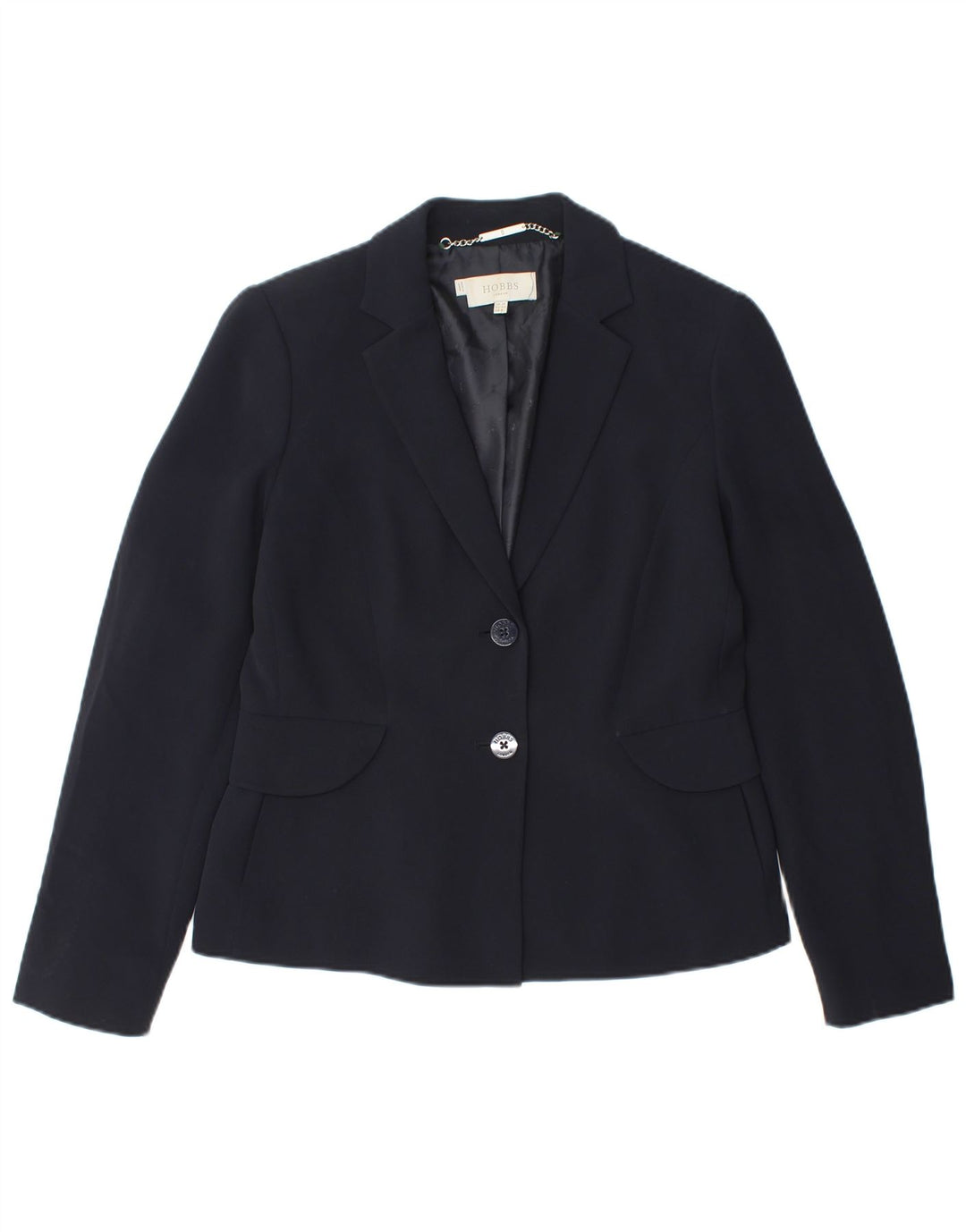 Jaqueta blazer feminina de 2 botões HOBBS Reino Unido 12 poliéster azul marinho médio