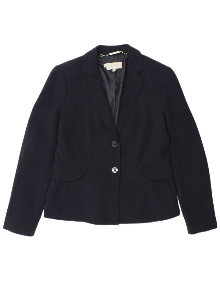 Jaqueta blazer feminina de 2 botões HOBBS Reino Unido 12 poliéster azul marinho médio