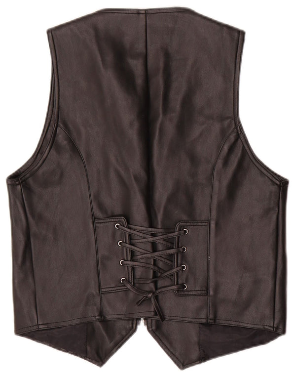 Colete de couro feminino vintage UK 20 2XL preto