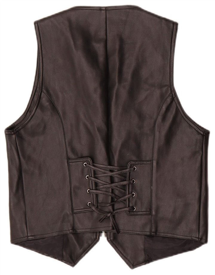 Colete de couro feminino vintage UK 20 2XL preto