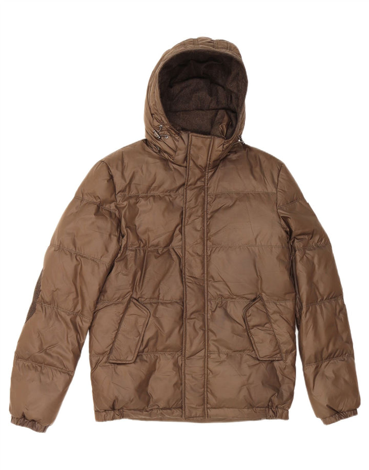 Jaqueta acolchoada com capuz Guess masculina UK 34 XS poliéster marrom