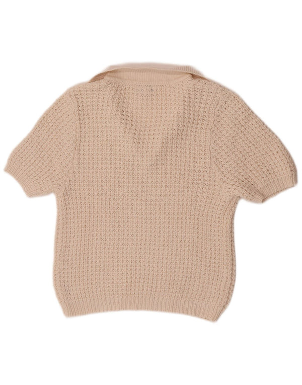 Topshop Suéter feminino de manga curta com gola polo, Reino Unido 10 pequeno off white
