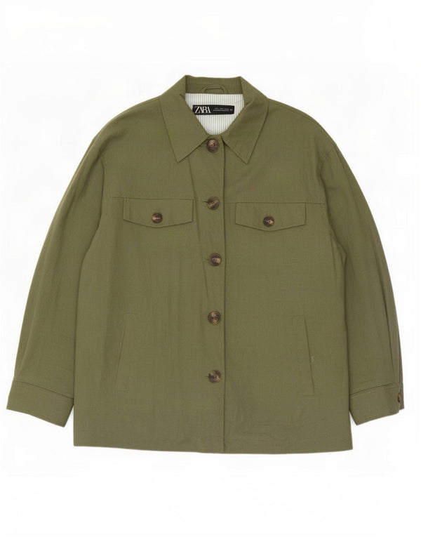 Zara Womens Oversized Utility Jacket UK 14 Médio Verde Viscose