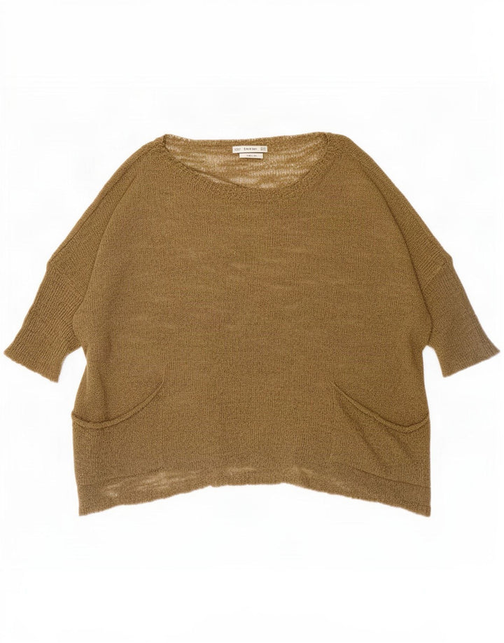 Zara blusa feminina oversized top UK 10 pequena cáqui