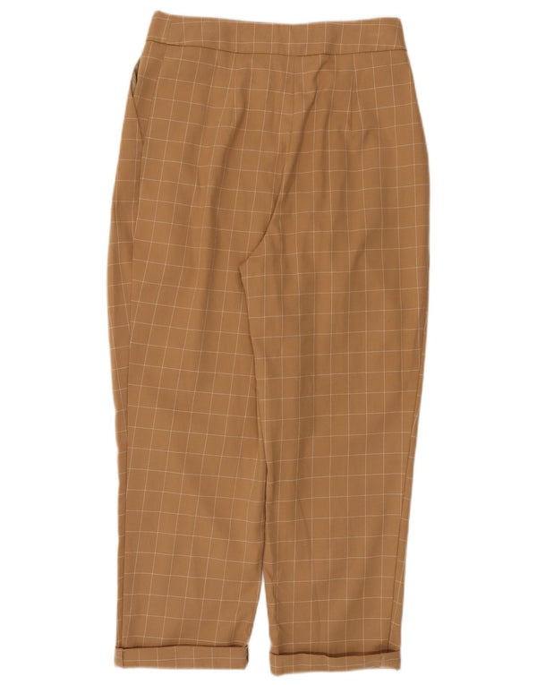 Calça cropped feminina Topshop Reino Unido 10 pequena W28 L24 xadrez bege
