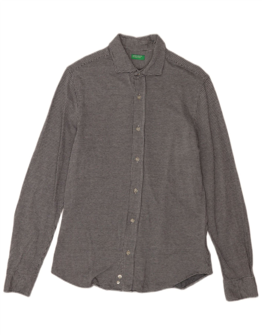 Camisa masculina Benetton cinza médio algodão houndstooth