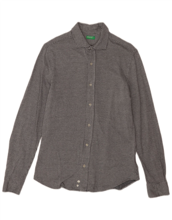 Camisa masculina Benetton cinza médio algodão houndstooth