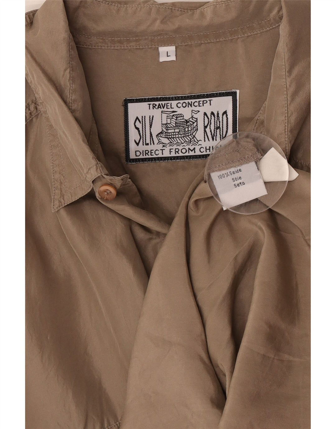 Camisa masculina vintage de manga curta grande seda marrom