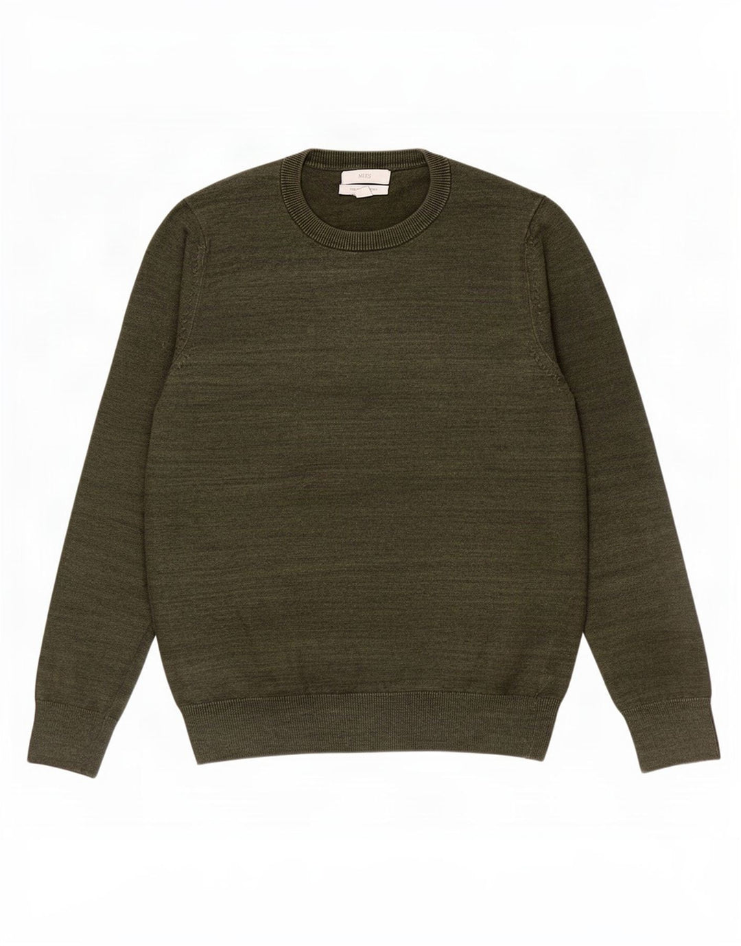 Suéter masculino Marks & Spencer com gola redonda, pequeno algodão manchado cáqui