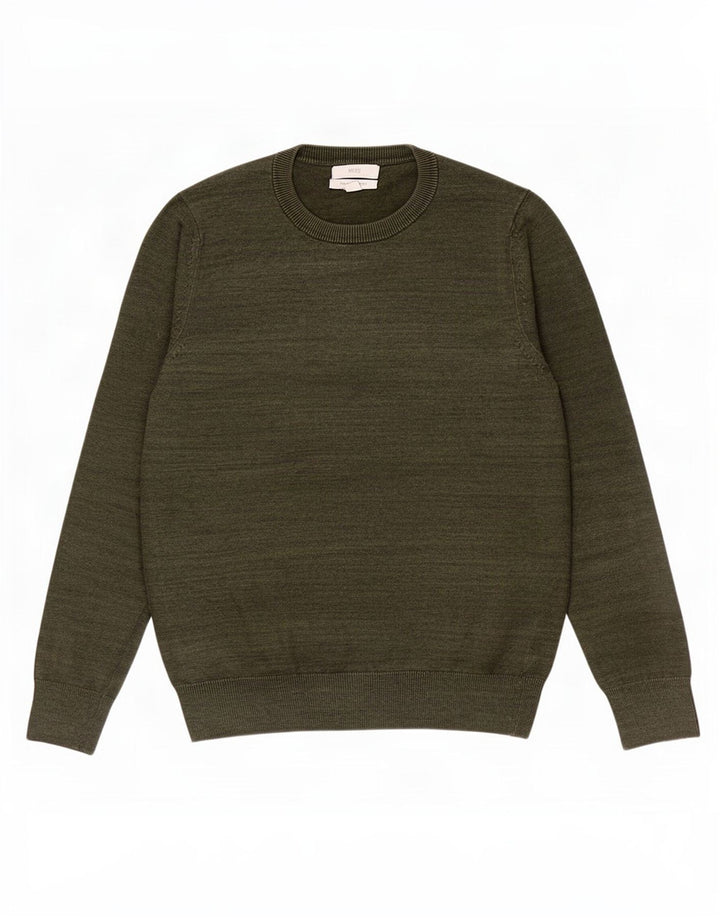 Suéter masculino Marks & Spencer com gola redonda, pequeno algodão manchado cáqui