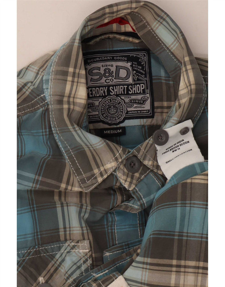 Camisa masculina Superdry algodão xadrez azul médio
