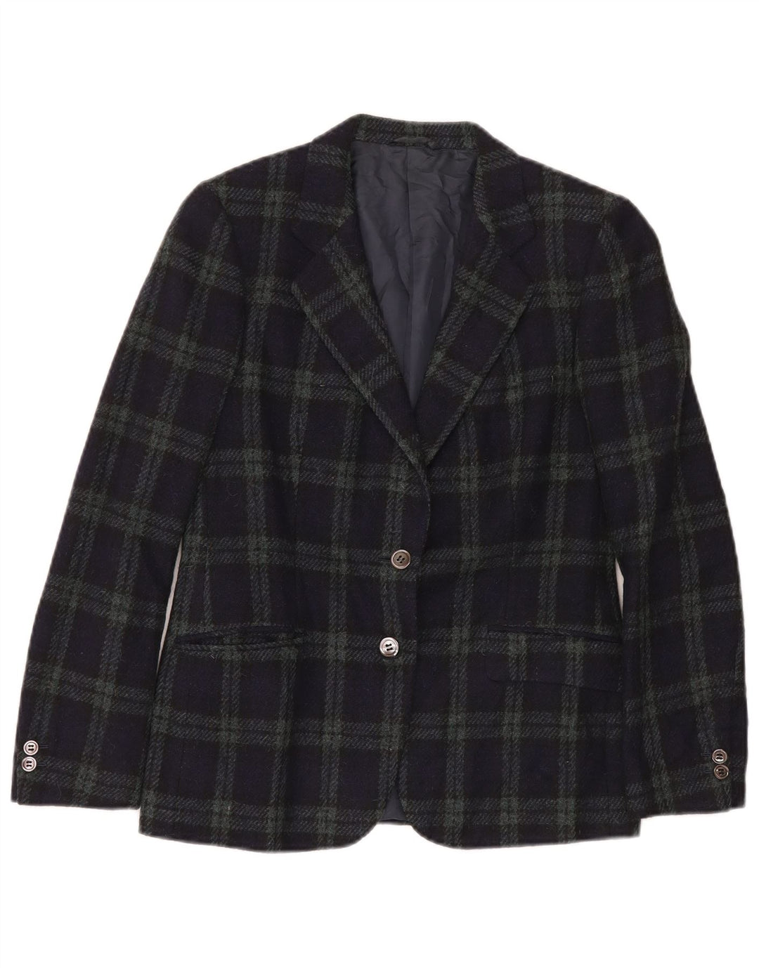 Jaqueta blazer feminina VINTAGE com 2 botões IT 44 lã xadrez azul marinho médio