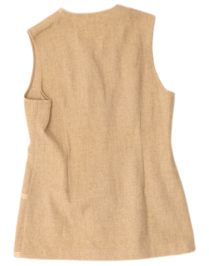 Colete feminino vintage Reino Unido 14 lã bege médio