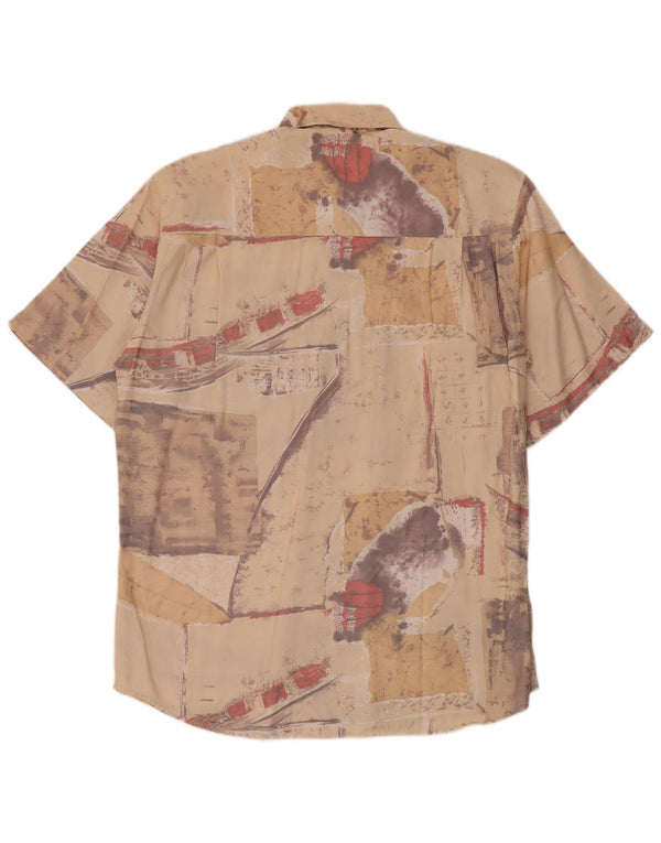 Vintage Mens Abstract Pattern Short Sleeve Shirt Size 39/40 Medium Beige