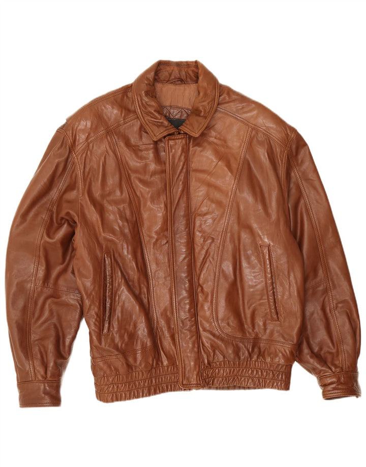 Jaqueta de couro bomber masculina vintage IT 50 grande marrom