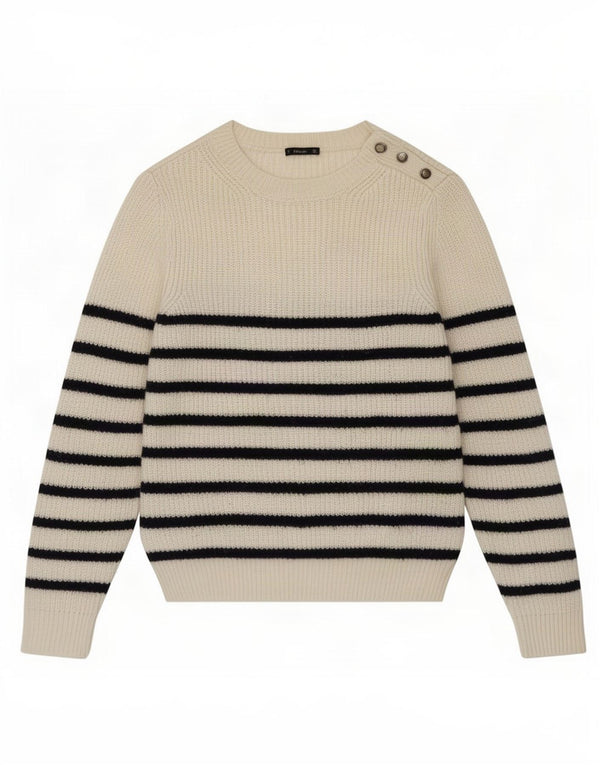 Suéter feminino Zara com gola canoa e acrílico listrado branco grande Reino Unido 16