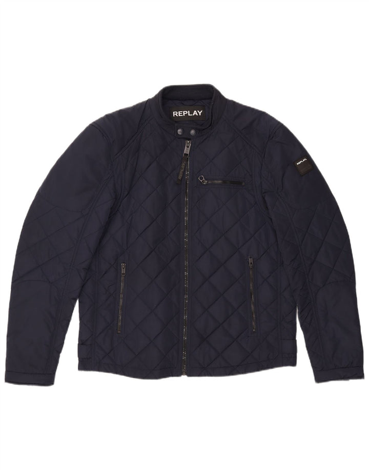 Jaqueta acolchoada masculina Replay UK 40 grande poliéster azul marinho