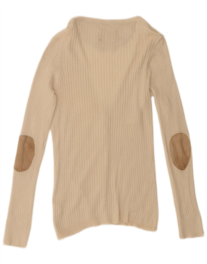 Suéter cardigã feminino Massimo Dutti Reino Unido 16 grande algodão bege