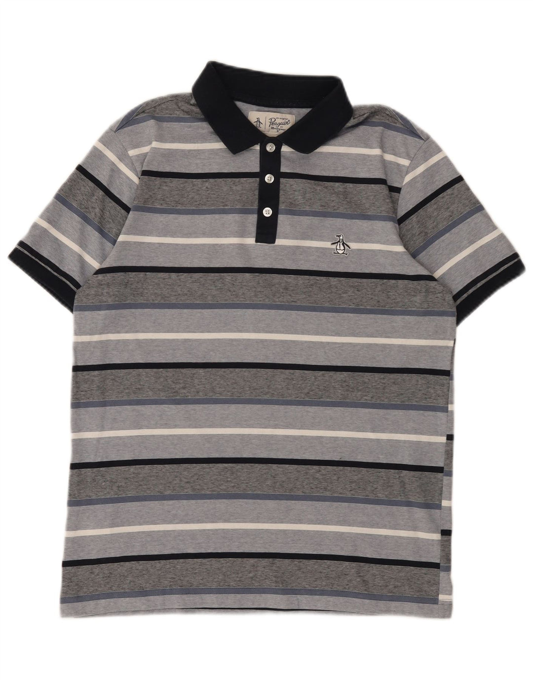 Camisa polo masculina Penguin algodão listrado cinza médio