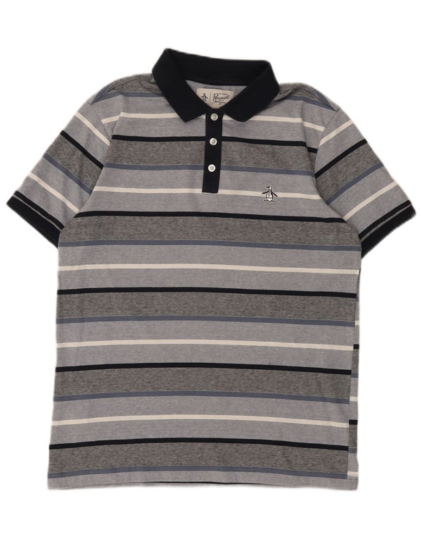 Camisa polo masculina Penguin algodão listrado cinza médio