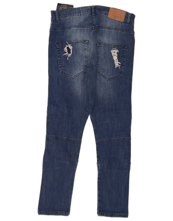 Zara Mens Distressed Slim Jeans EU 38 Pequeno W30 L27 Azul Algodão