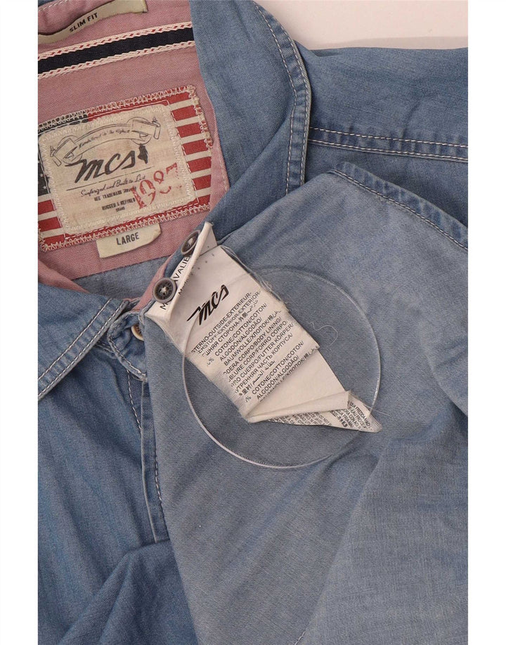 Camisa jeans masculina Marlboro Classics grande algodão azul