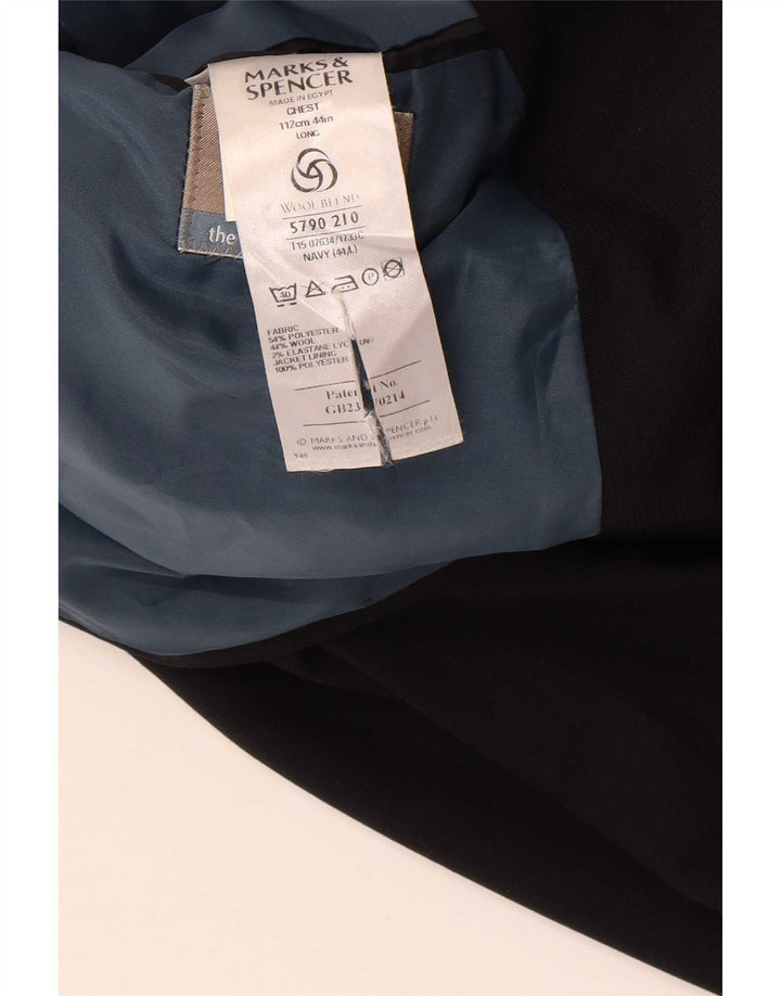 Jaqueta blazer masculina de 3 botões Marks & Spencer Reino Unido 44 XL azul marinho poliéster