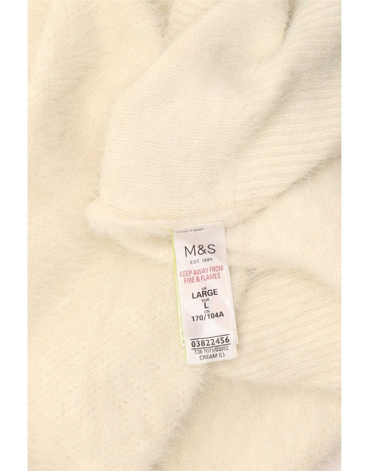 Suéter feminino Marks & Spencer com decote em V Reino Unido 16 grande off white