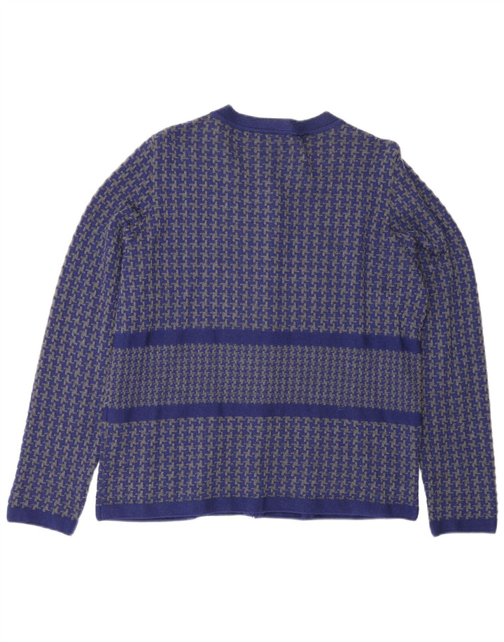 Suéter cardigã feminino Luisa Spagnoli Reino Unido 16 grande lã houndstooth azul